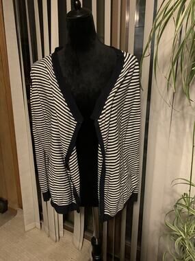 Loft Medium Women’s black white striped cardigan Cotton